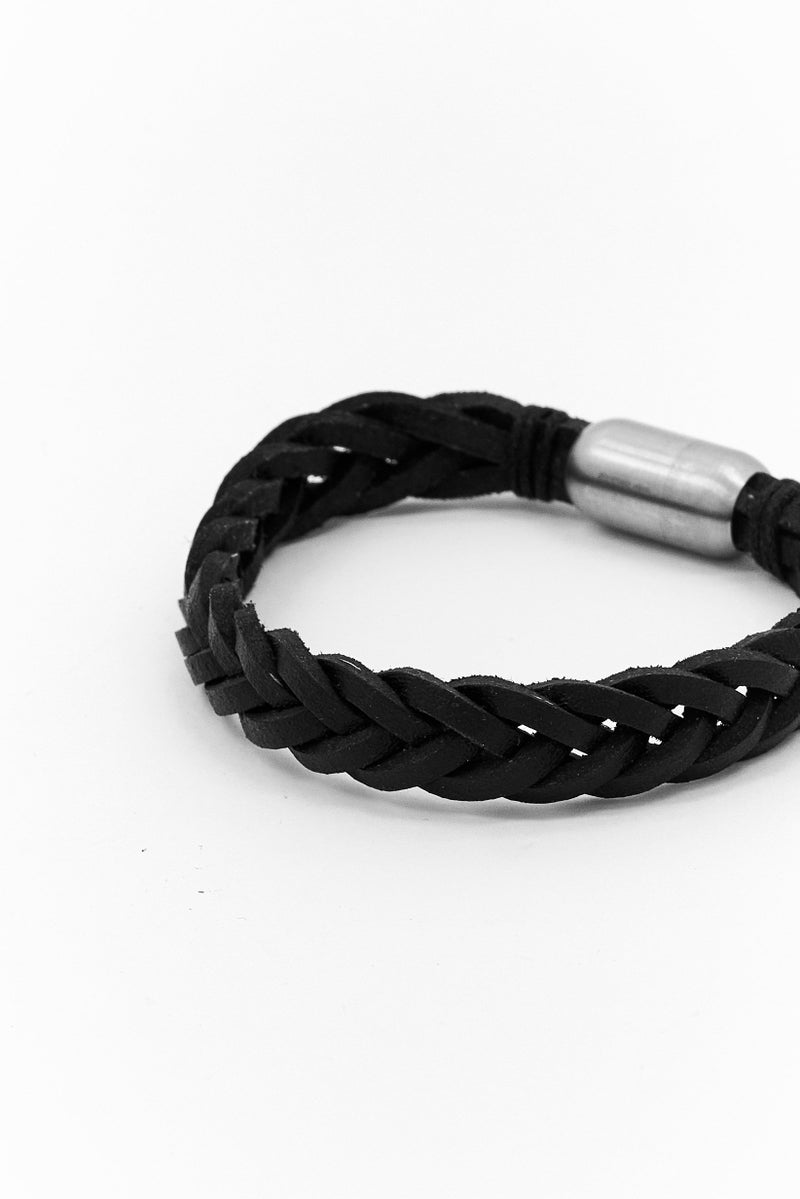 Steeltime Men Braided Leather Bracelet, Black - Image 3